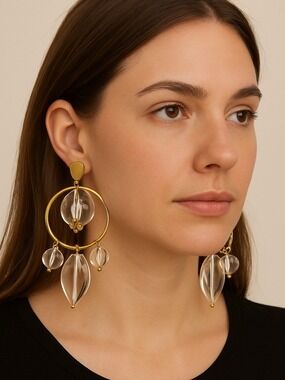 Droplet teardrop statement earrings costume jewelry earrings gold tone & resin